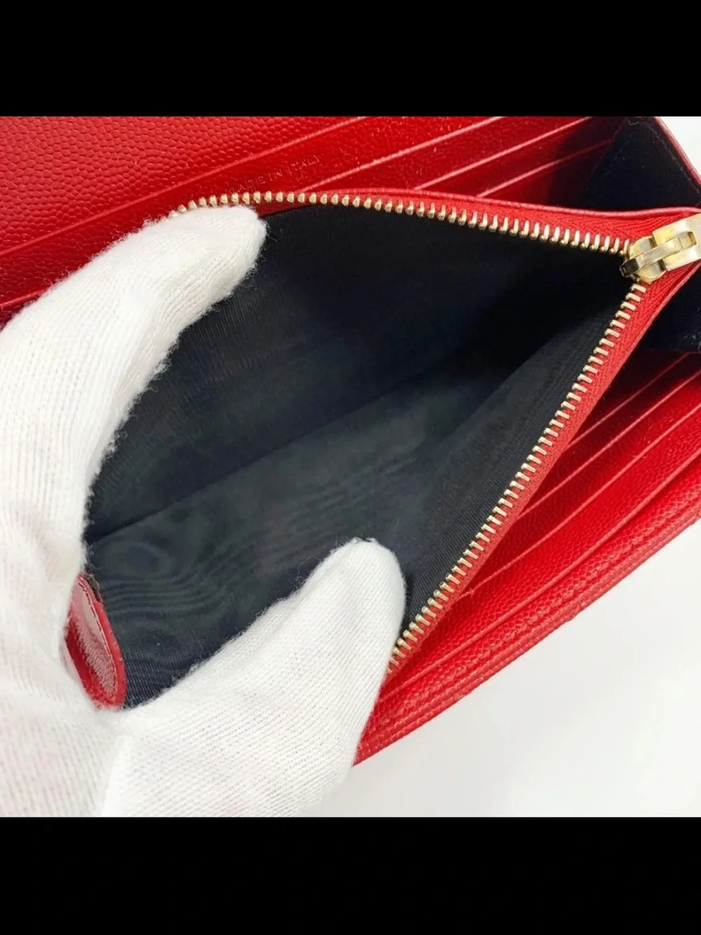 Saint Laurent Red Chevron-Quilted Envelope Wallet with Gold YSL
